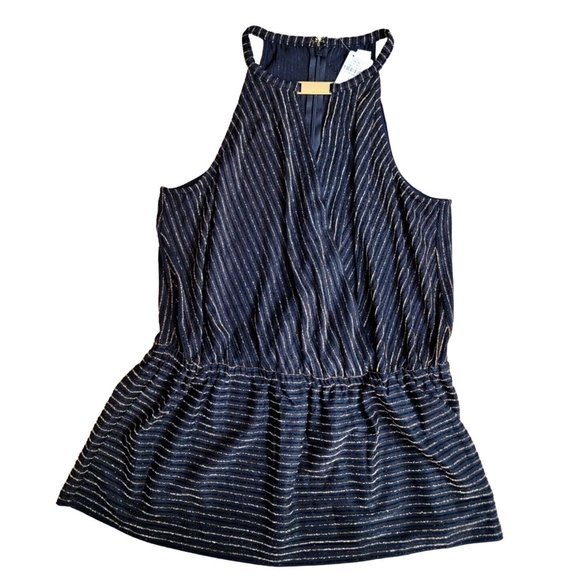 Michael Kors Navy and Gold Striped Blouse - Picture 1 of 12